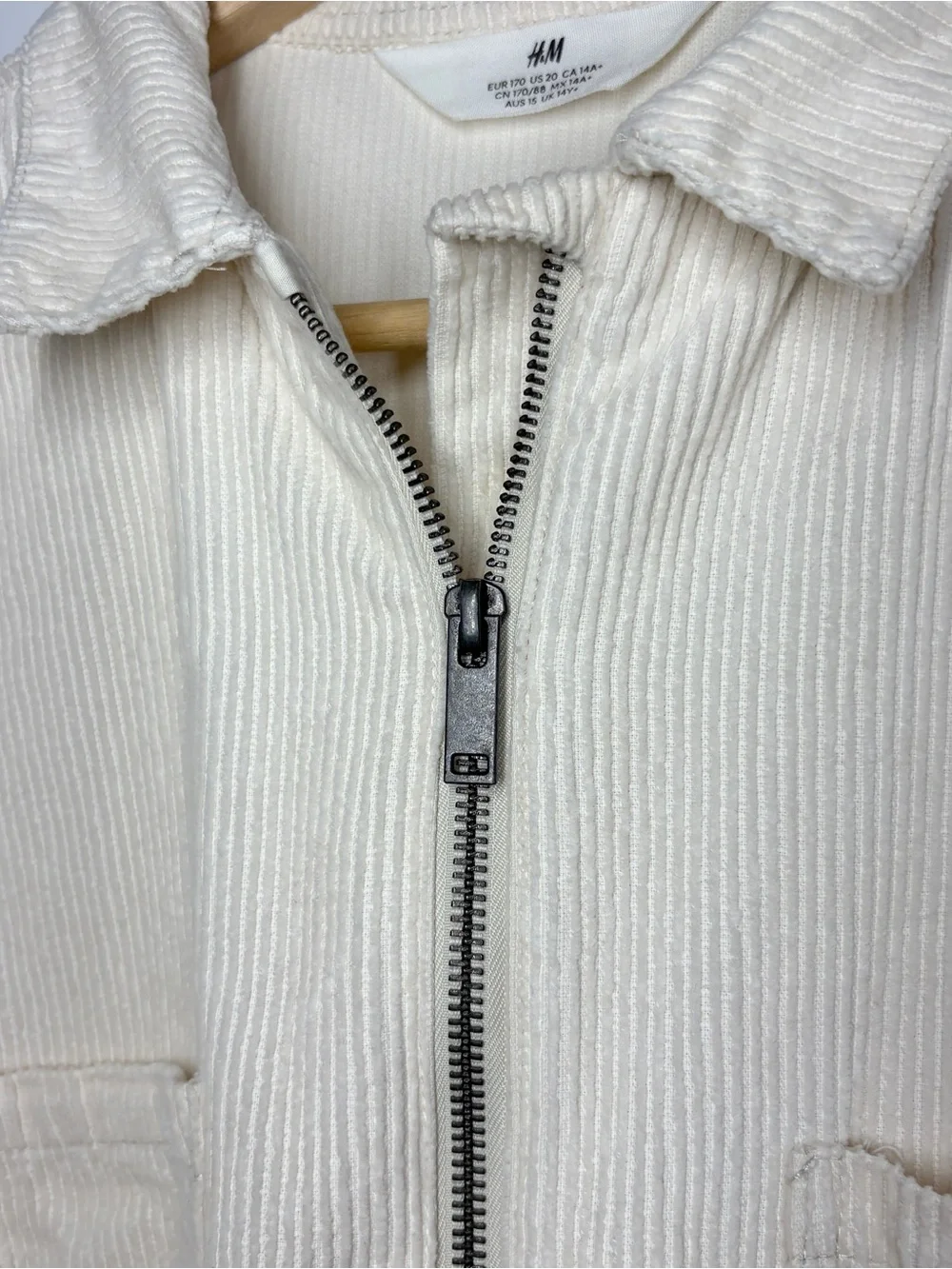 H&M Youth Boys Ivory Corduroy Jacket Size 20 Full Zip Collared